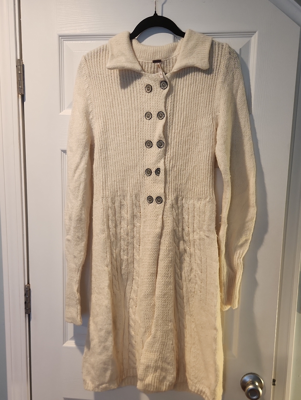 Free People Cream Cable Knit Button-Front Long Cardigan